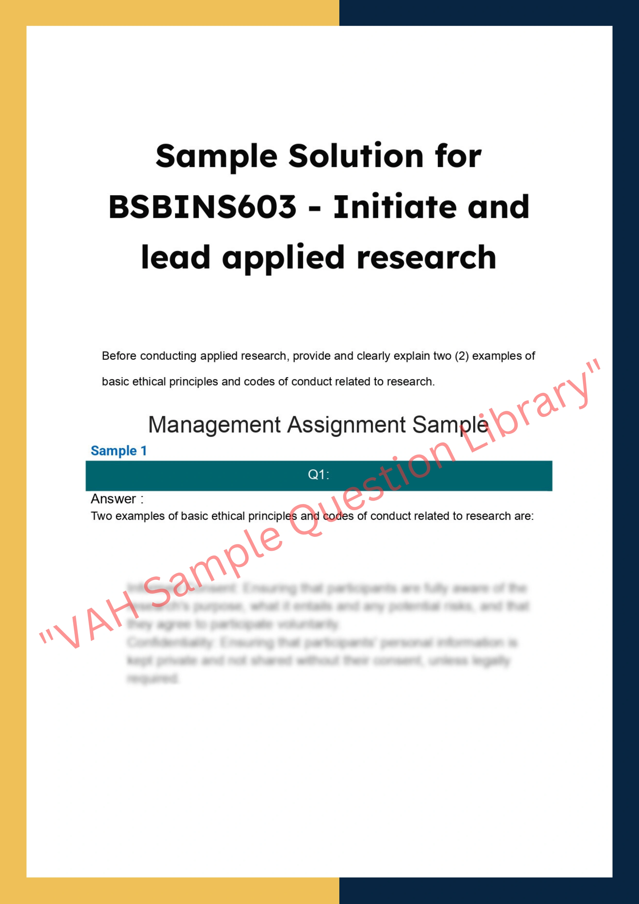 Sample Solution for BSBINS603 - Initiate and lead applied research 0
